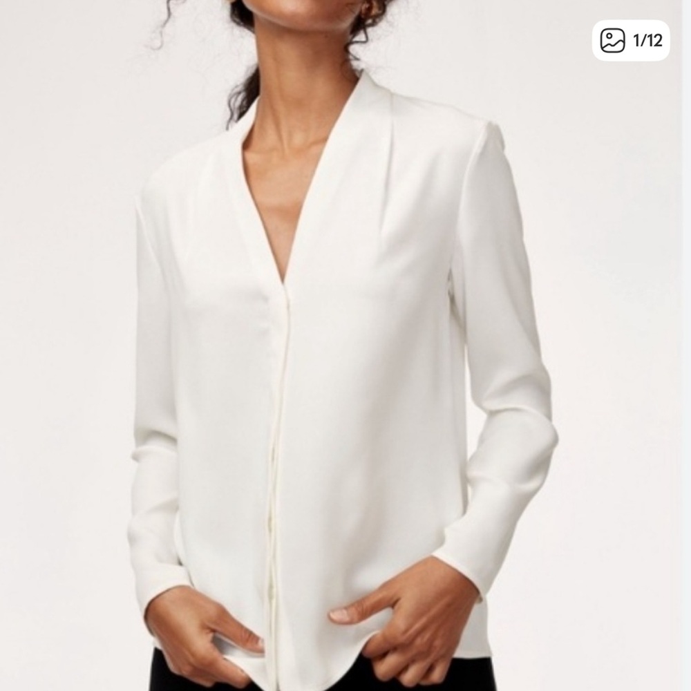 Aritzia Babaton Akira Power Blouse Long Sleeve Blouse Cream